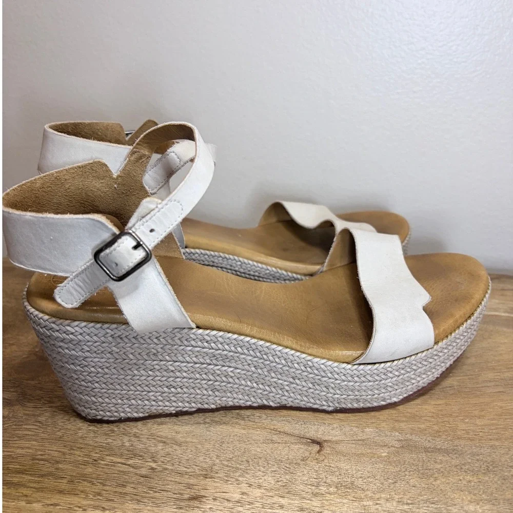 Coclico White Leather Woven Platform Wedge Sandals Ankle Strap EU 39